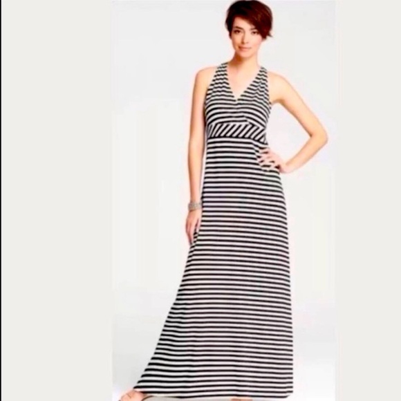 Ann Taylor Dresses & Skirts - ANN TAYLOR Black White Striped Maxi Dress Racerback Medium Chic Vacation